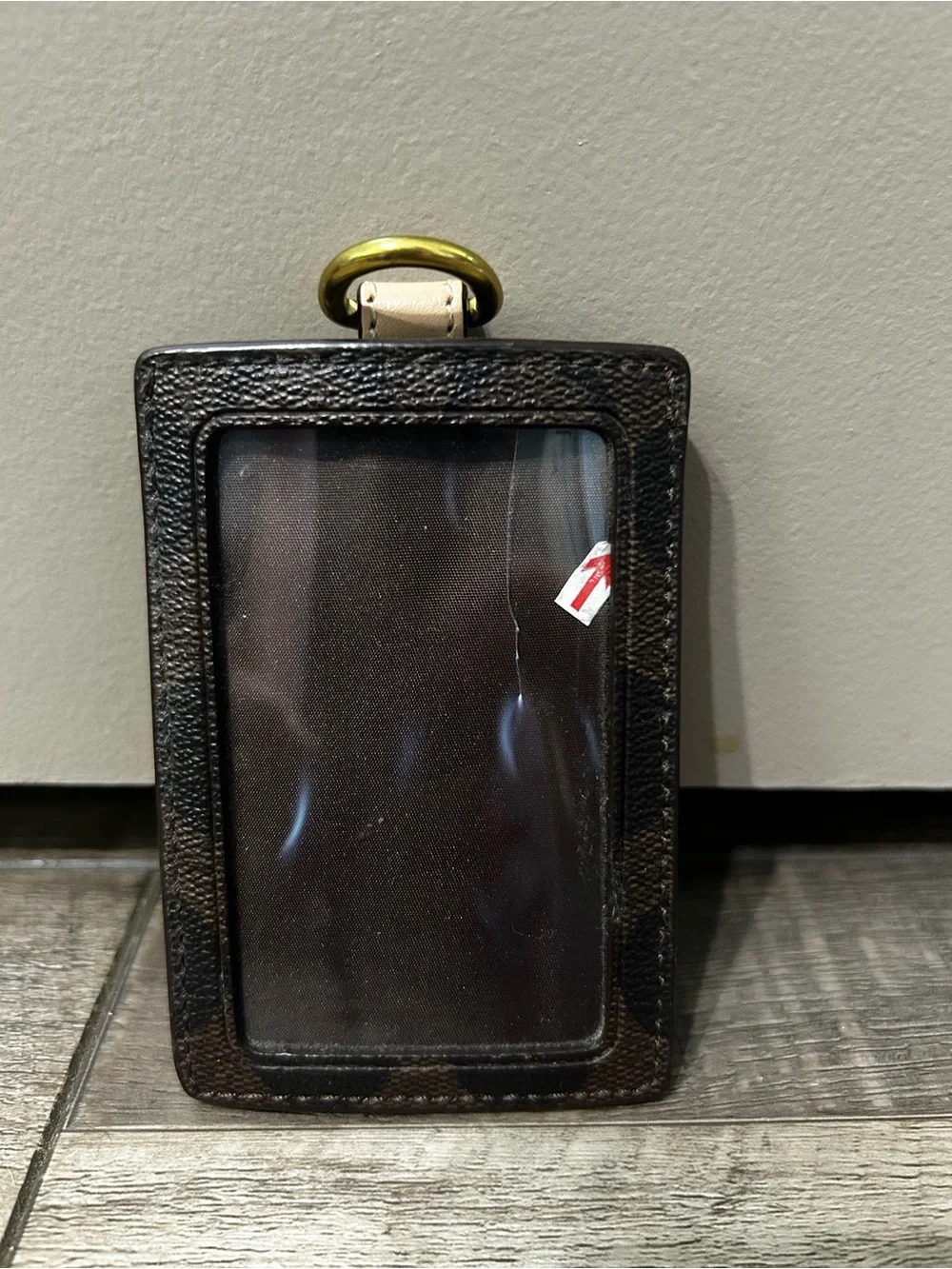 Coach Dark Brown Signature Card Sleeve with Gold Accent